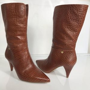 Louise et Cie Brown Croc-Embossed Heeled Boots